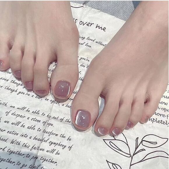 Handmade Pearl Pink Cat Eye Toenails Press-On Toenails Set - Picture 1 of 8